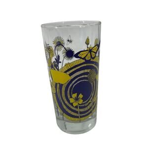 Vintage Libbey Tumbler Drinking Glass Flower Butterfly Painted